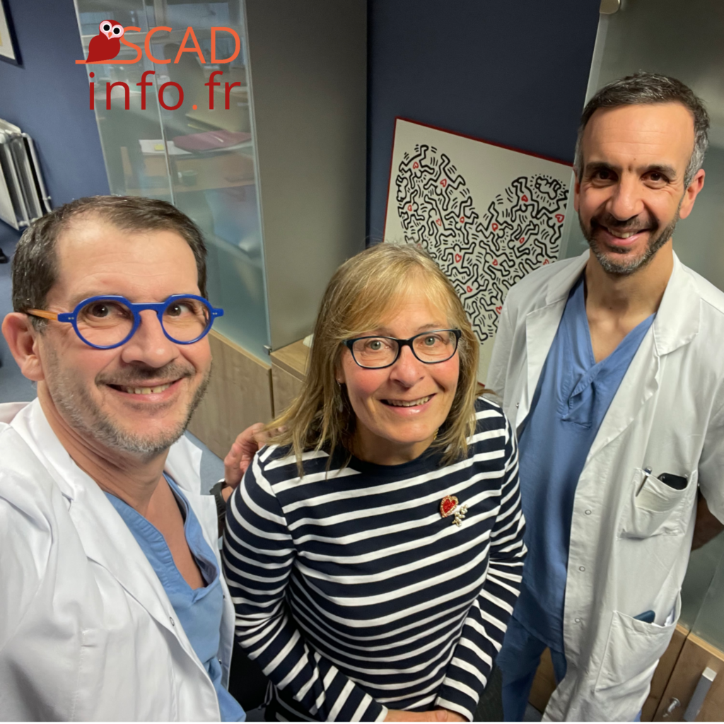Rencontre entre les spécialistes de la SCAD en France et Association SCADinfo : d.g.à.dr Pr Motreff, Mme Sobels, présidente SCADinfo, Dr Combaret